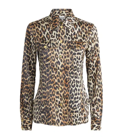 GANNI SATIN LEOPARD SHIRT