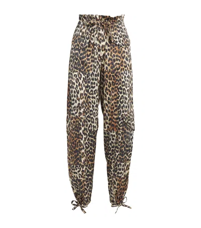 Ganni Washed Cotton Canvas Drawstring Pants In Almond Milk In Animalier