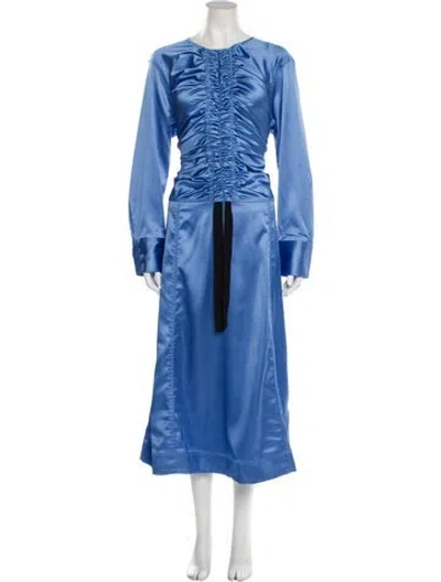 Pre-owned Ganni Satin Long Dress W/ Tags In Blue