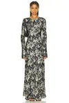 Ganni Floral-print Satin Maxi Dress In Flan