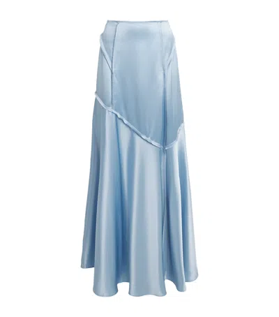 Ganni Satin Maxi Skirt In Blue