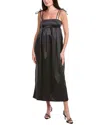 Ganni Double Satin String Long Dress In Black