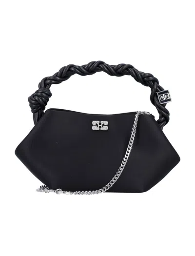 Ganni Satin Mini Bou Bag In Black