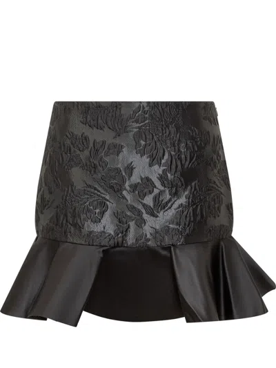 Ganni Floral Ruffled Mini Skirt In Black