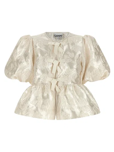 Ganni 'satin Peplum' Blouse In White