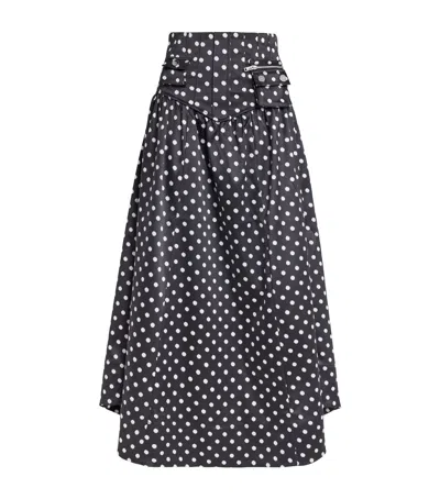 Ganni Satin Polka-dot Maxi Skirt In Black