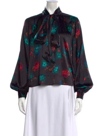 Pre-owned Ganni Satin Printed Blouse In Blue