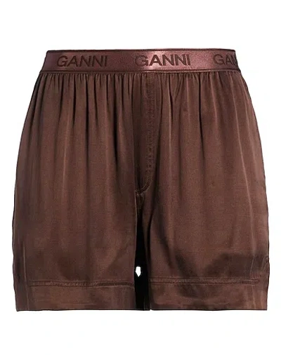Ganni Satin Shorts In Brown