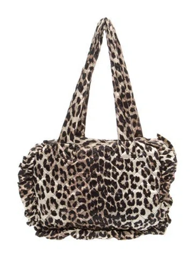 Pre-owned Ganni Satin Shoulder Bag In Neutral