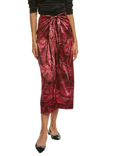 Ganni Satin Silk-blend Midi Skirt In Red