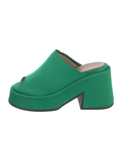 Pre-owned Ganni Satin Slides In Green