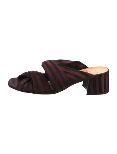 Pre-owned Ganni Satin Striped Mules In Black