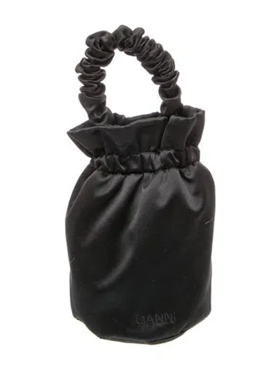 Pre-owned Ganni Satin Top Handle Bag In Black