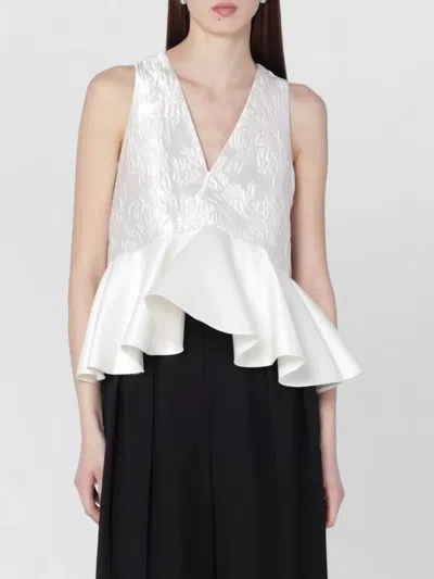 Ganni Satin V Neck Sleeveless Peplum Top In White