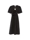 Ganni Belted Bow-embellished Stretch-cotton Poplin Midi Dress In Black