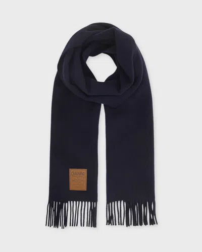 Ganni Halsduk Double Face Wool Sky Captain In Blue