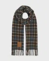 Ganni Halsduk Double Face Wool Check Charcoal In Gray