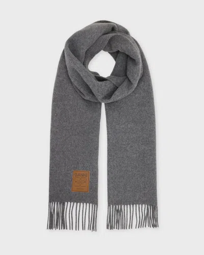 Ganni Scarf Double Face Wool In Gray