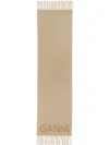 Ganni Scarf With Logo In Beige