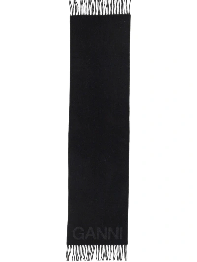 Ganni Scarf With Logo In Black