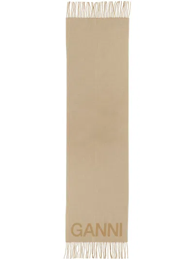 Ganni Scarf With Logo In Multi
