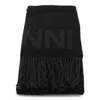 Ganni Black Wool Fringed Scarf In Black
