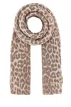 Ganni Printed Wool Blend Scarf In Brown