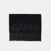 Ganni Black Recycled Wool Scarf Women In Black