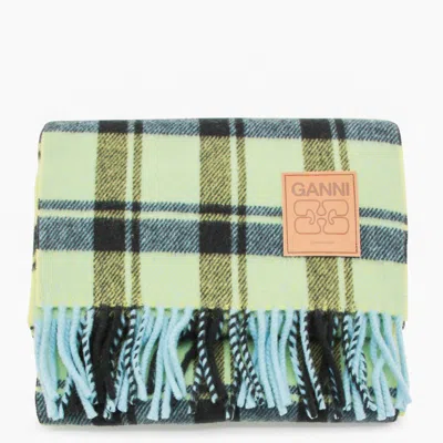 Ganni Plaid Fringed Scarf In Green