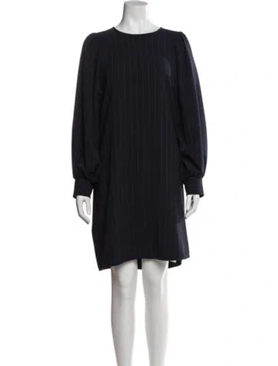 Pre-owned Ganni Scoop Neck Knee-length Dress In Blue