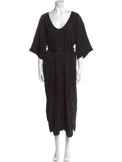 Pre-owned Ganni Scoop Neck Long Dress In Black