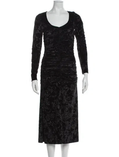 Pre-owned Ganni Scoop Neck Long Dress In Black