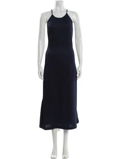 Pre-owned Ganni Scoop Neck Long Dress In Blue