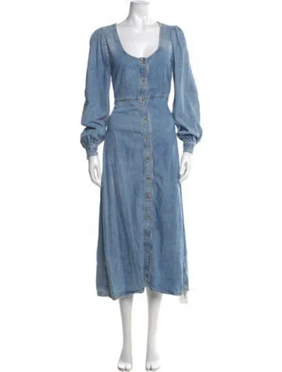 Pre-owned Ganni Scoop Neck Long Dress In Blue