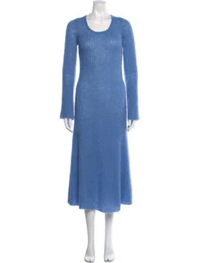 Pre-owned Ganni Scoop Neck Long Dress In Blue
