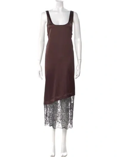 Pre-owned Ganni Scoop Neck Long Dress In Brown