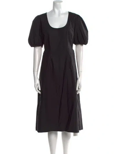 Pre-owned Ganni Scoop Neck Midi Length Dress In Black