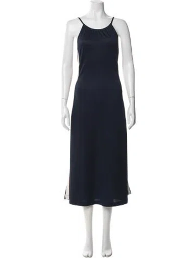 Pre-owned Ganni Scoop Neck Midi Length Dress In Blue
