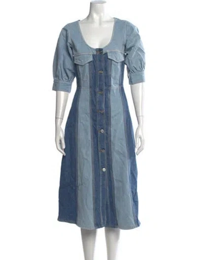 Pre-owned Ganni Scoop Neck Midi Length Dress In Blue