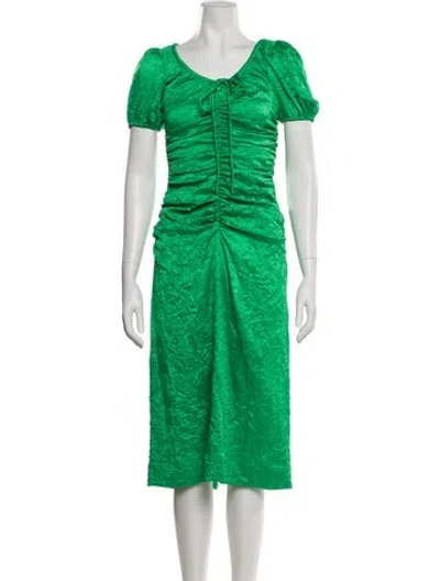 Pre-owned Ganni Scoop Neck Midi Length Dress In Green
