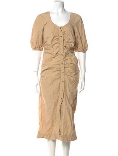 Pre-owned Ganni Scoop Neck Midi Length Dress In Neutral