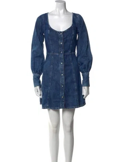 Pre-owned Ganni Scoop Neck Mini Dress In Blue