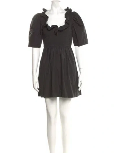 Pre-owned Ganni Scoop Neck Mini Dress In Gray