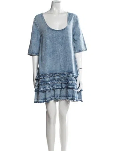 Pre-owned Ganni Scoop Neck Mini Dress W/ Tags In Blue