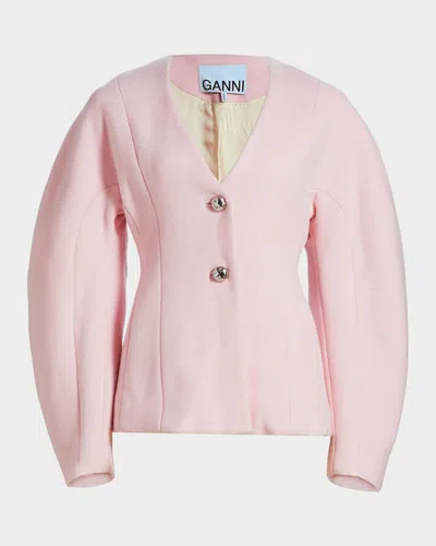 Ganni Sculpted Wool-blend Peacoat In Pink