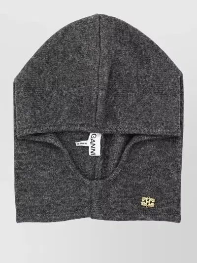Ganni Sculptural Wool Knit Face Framing Balaclava In Gray