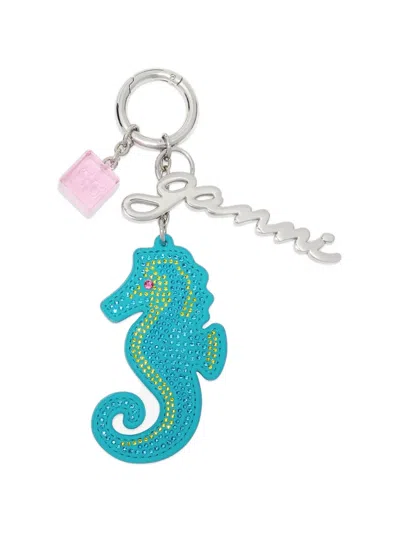 Ganni Seahorse-charm Keyring In Blue
