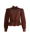 Ganni Seersucker Check Blouse In Multicolor Polyester In Multi