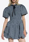 Ganni Seersucker Check Mini Dress In Multi