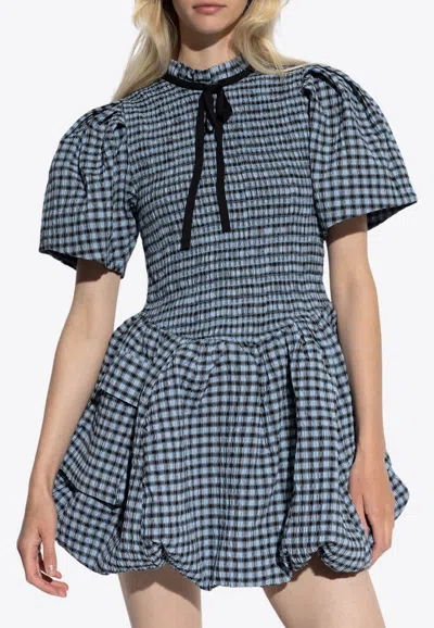 Ganni Seersucker Check Mini Dress In Multi